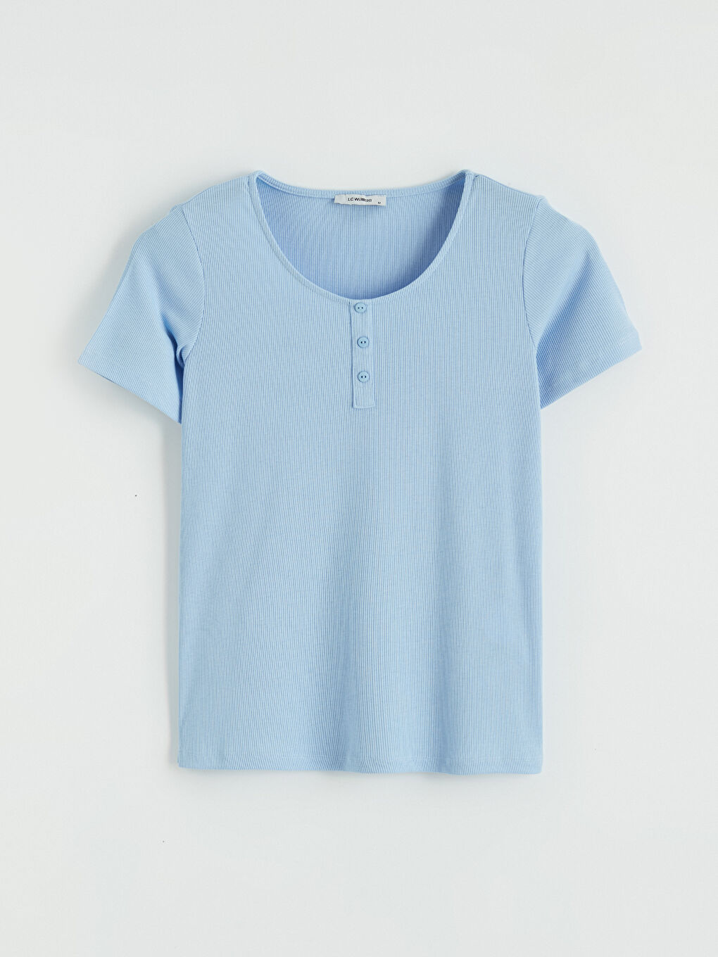 Mavi U Yaka Fitilli Kadın Tişört