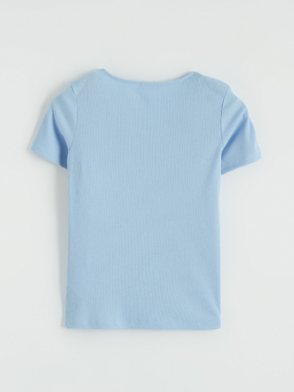 Mavi U Yaka Fitilli Kadın Tişört-2