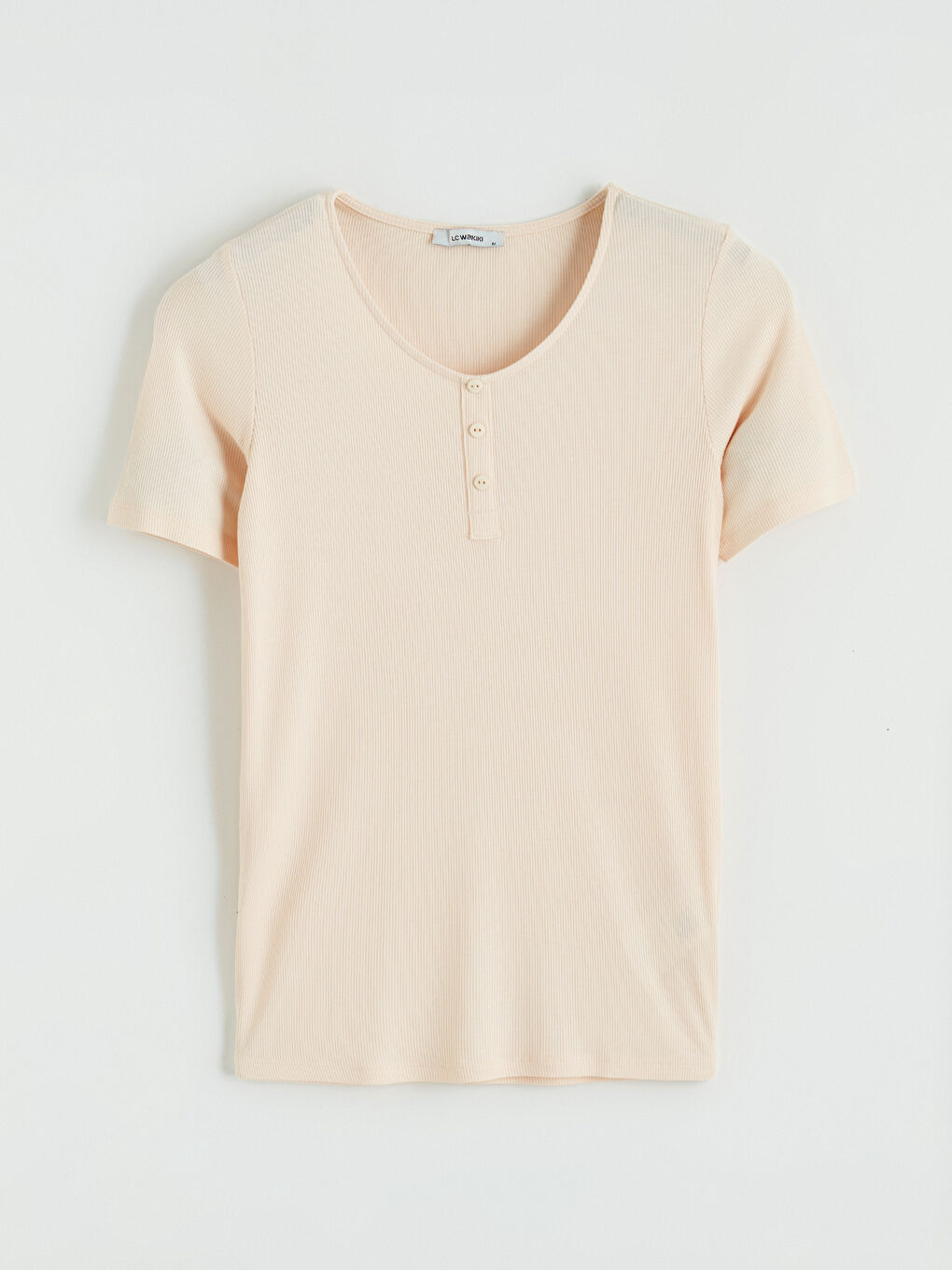 Pembe U Yaka Fitilli Kadın Tişört