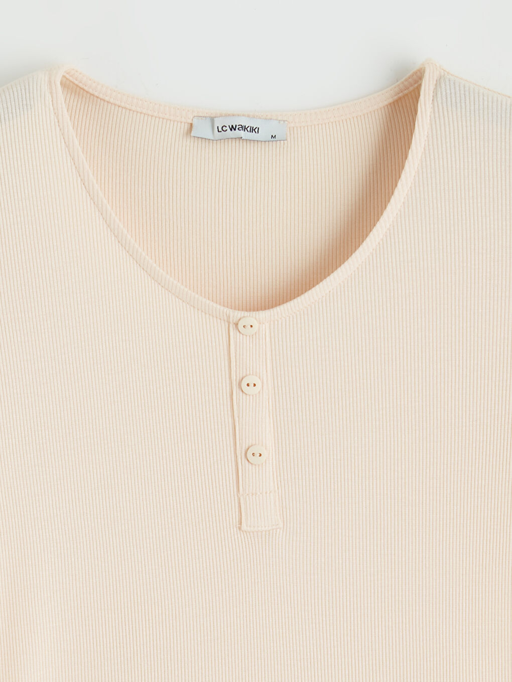 Pembe U Yaka Fitilli Kadın Tişört-1