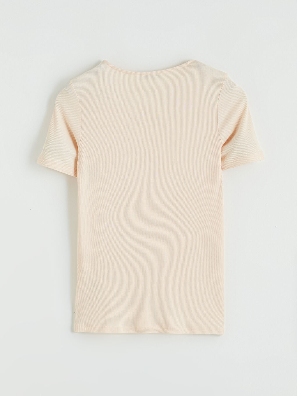 Pembe U Yaka Fitilli Kadın Tişört-2