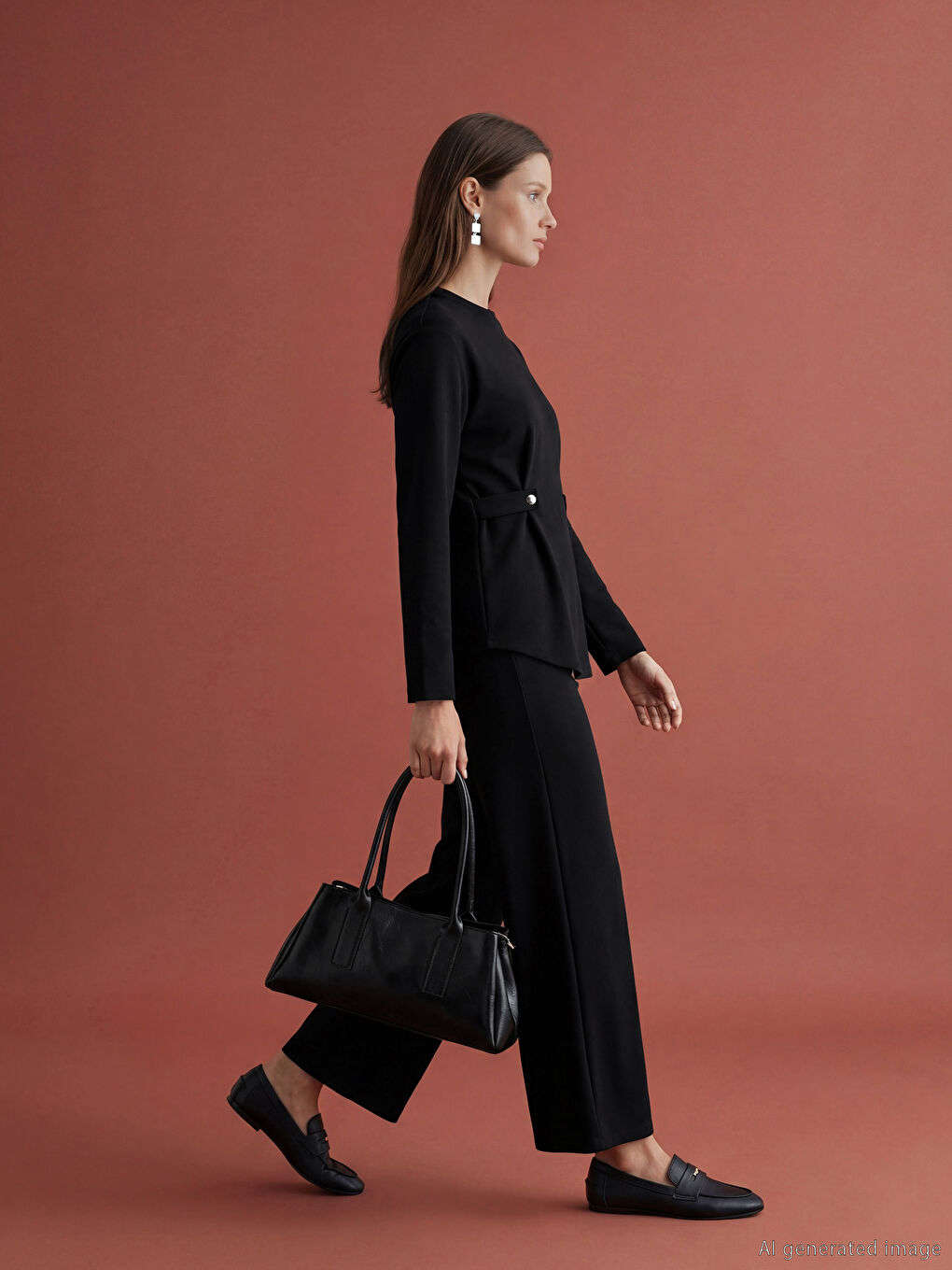 Siyah Beli Lastikli Geniş Paça Kadın Eşofman Altı