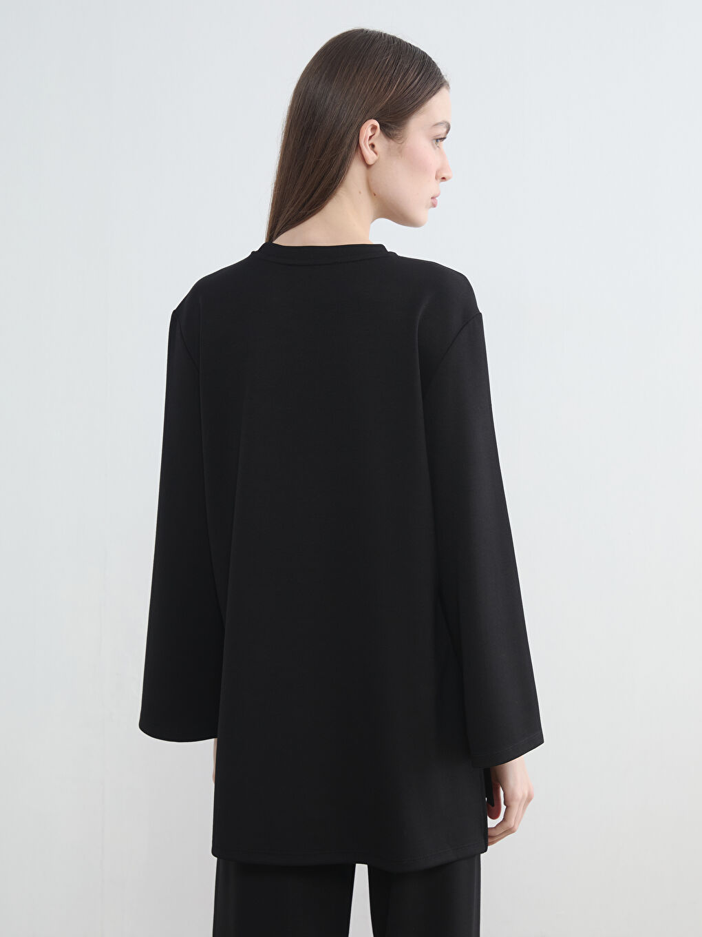 Siyah Taşlı Soft Touch Oversize Kadın Sweatshirt Tunik-3