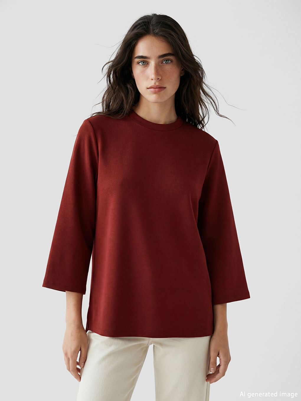 Bordo Bisiklet Yaka Oversize Kadın Sweatshirt Tunik