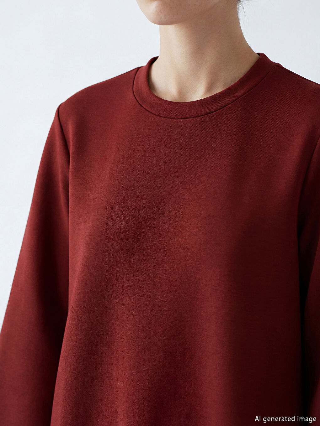 Bordo Bisiklet Yaka Oversize Kadın Sweatshirt Tunik-2