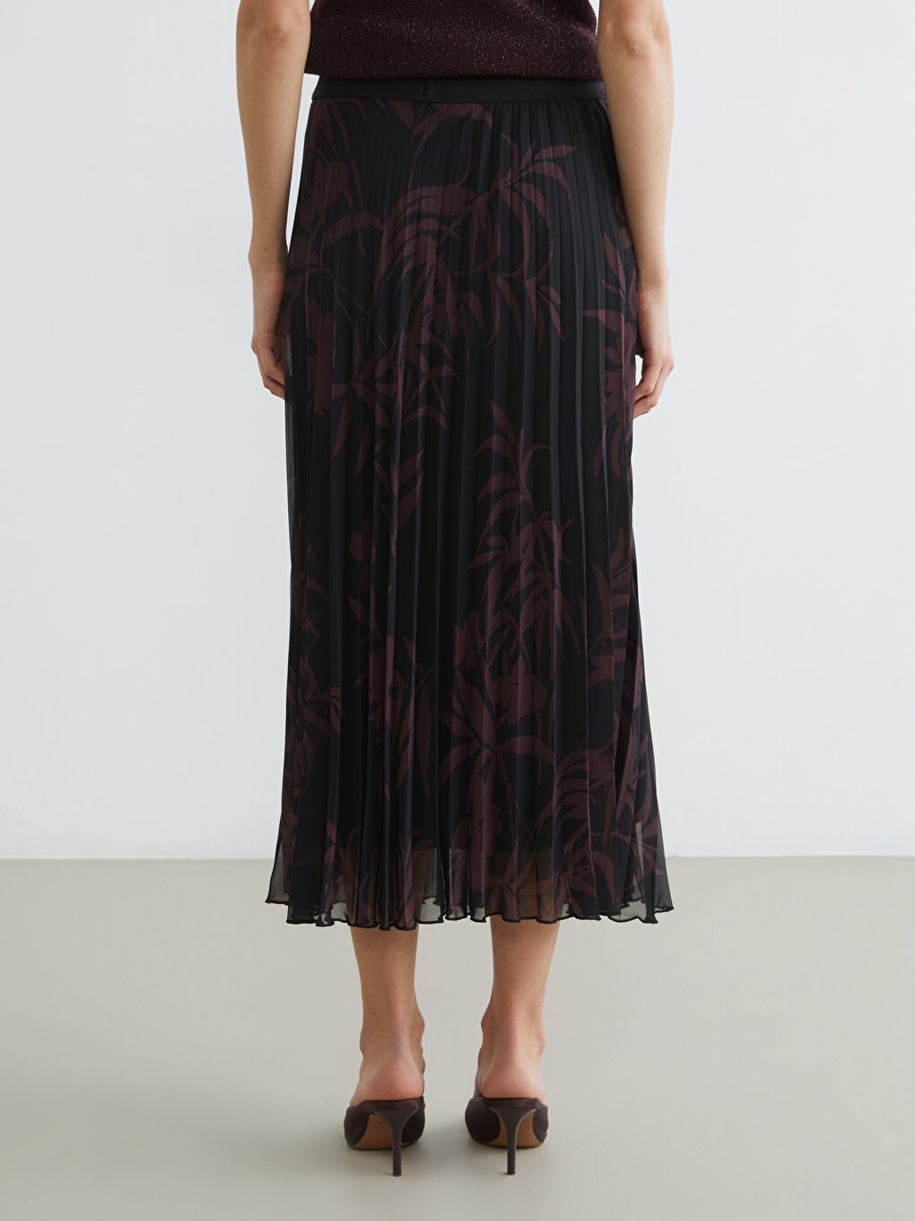 Karışık Beli Lastikli Çiçekli Şifon Pileli Etek-3