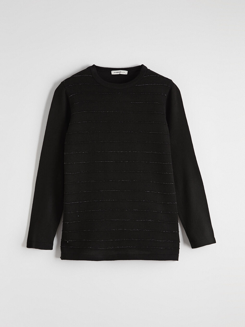 Siyah Bisiklet Yaka Çizgili Kadın Triko Kazak