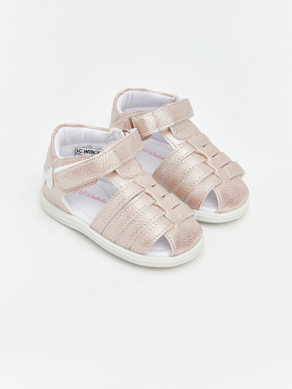 Pembe Deri Görünümlü Kız Bebek Sandalet