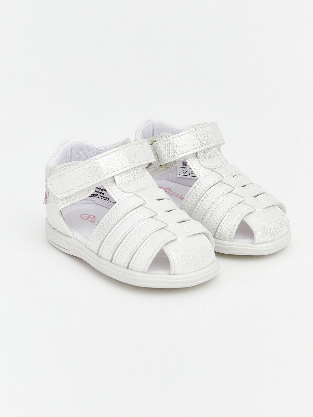 Beyaz Deri Görünümlü Kız Bebek Sandalet