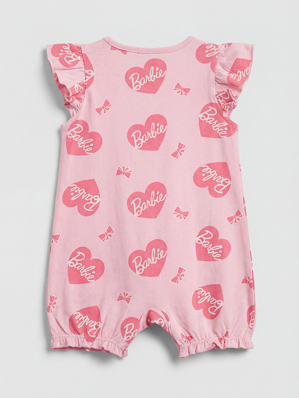 Pembe Bisiklet Yaka Barbie Baskılı Fırfırlı Kız Bebek Tulum-1