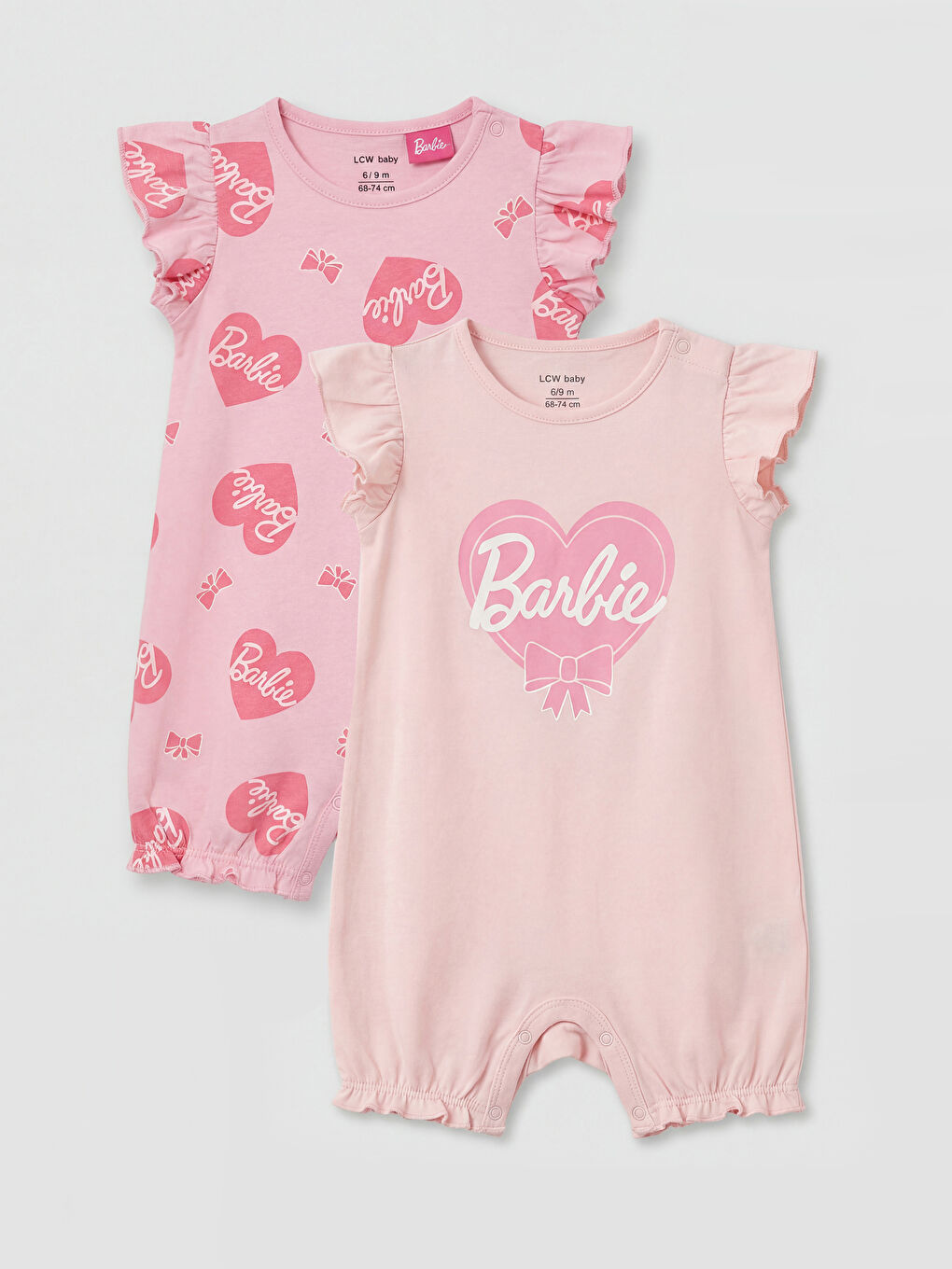 Pembe Barbie Baskılı Kız Bebek Tulum 2'li