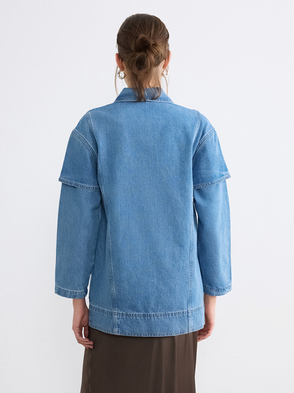 İndigo Kruvaze Yaka Kadın Jean Ceket-5