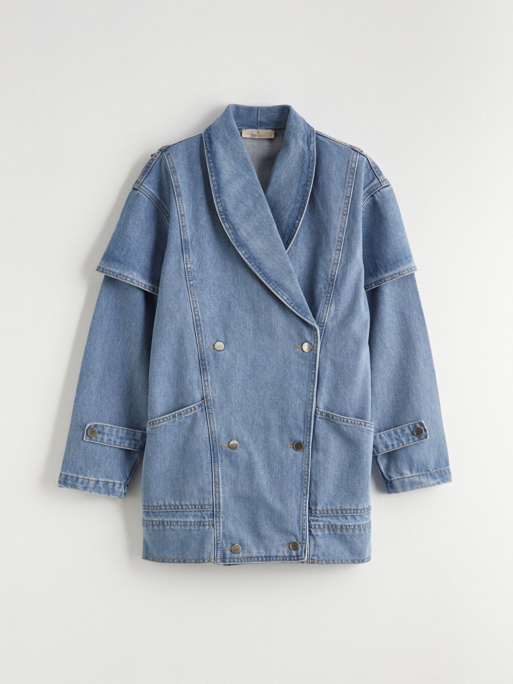 İndigo Kruvaze Yaka Kadın Jean Ceket