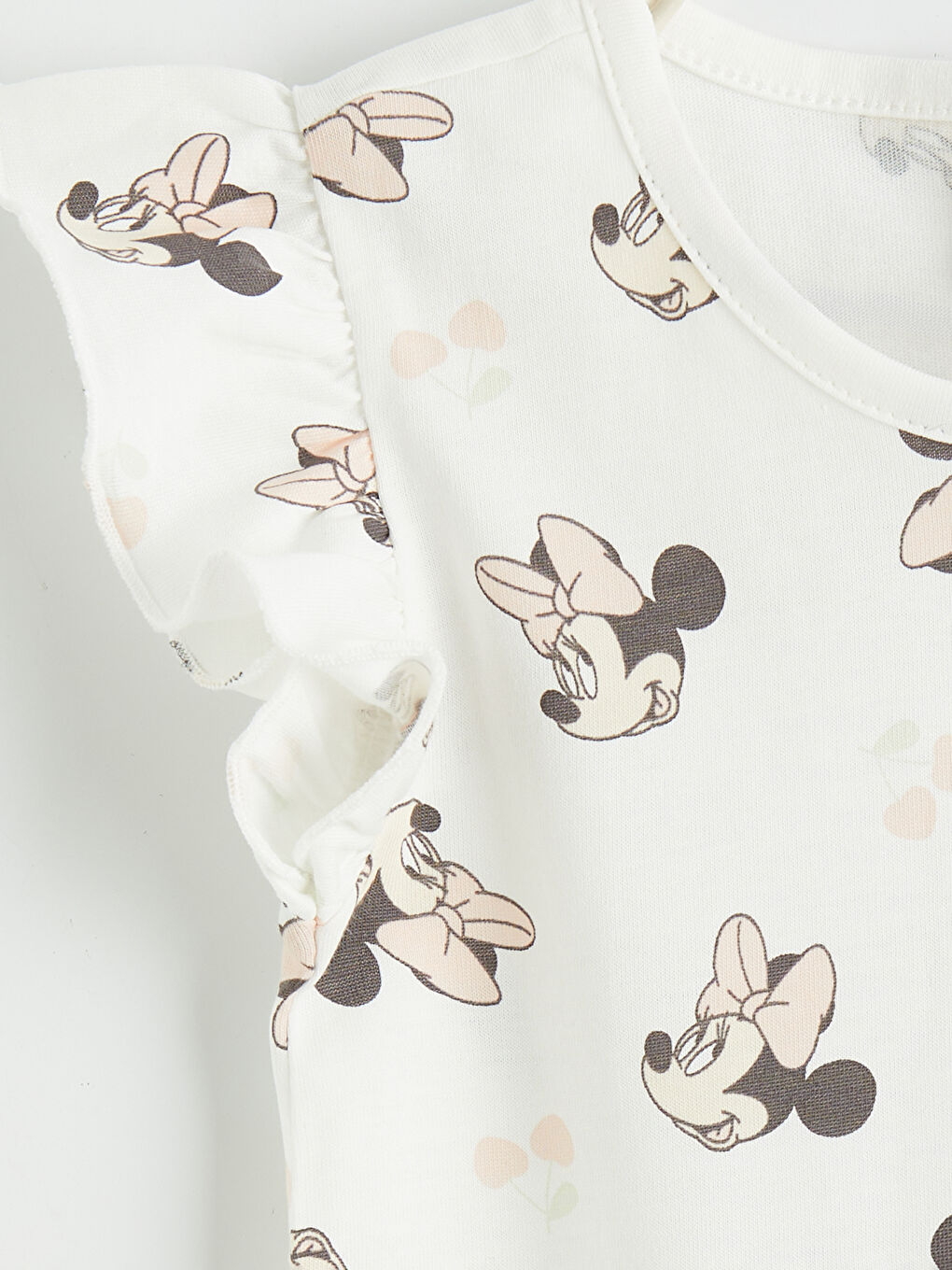 Ekru Minnie Mouse Baskılı Kız Bebek Çıtçıtlı Body-1