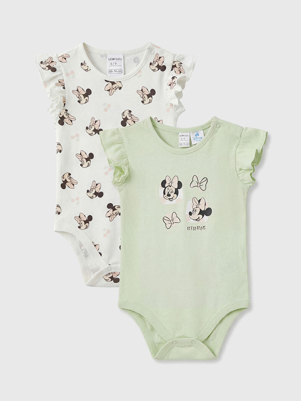 Yeşil Minnie Mouse Baskılı Kız Bebek Çıtçıtlı Body 2'li
