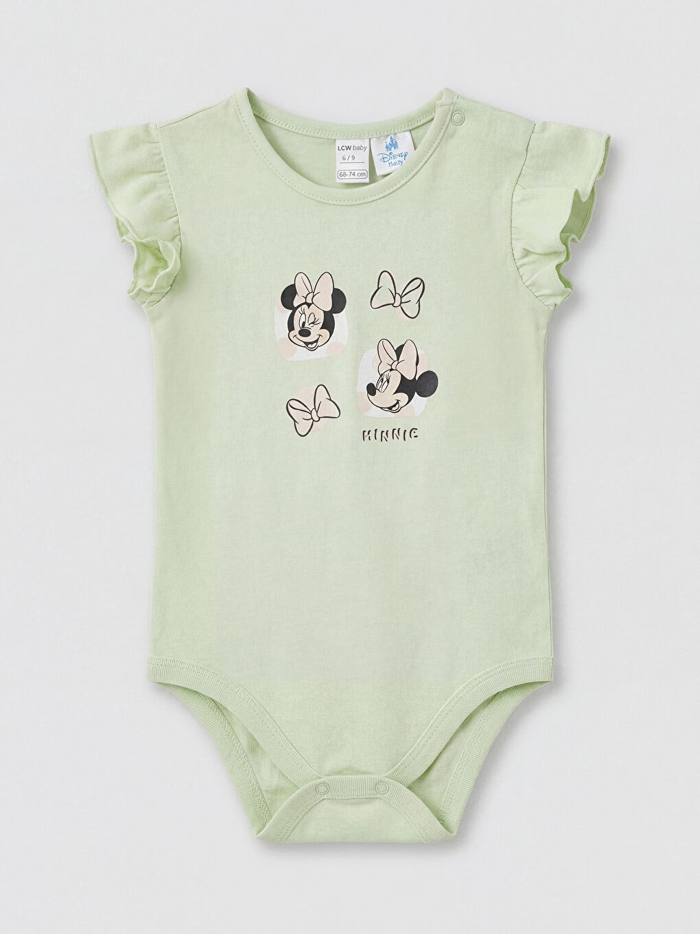 Yeşil Minnie Mouse Baskılı Kız Bebek Çıtçıtlı Body 2'li-1
