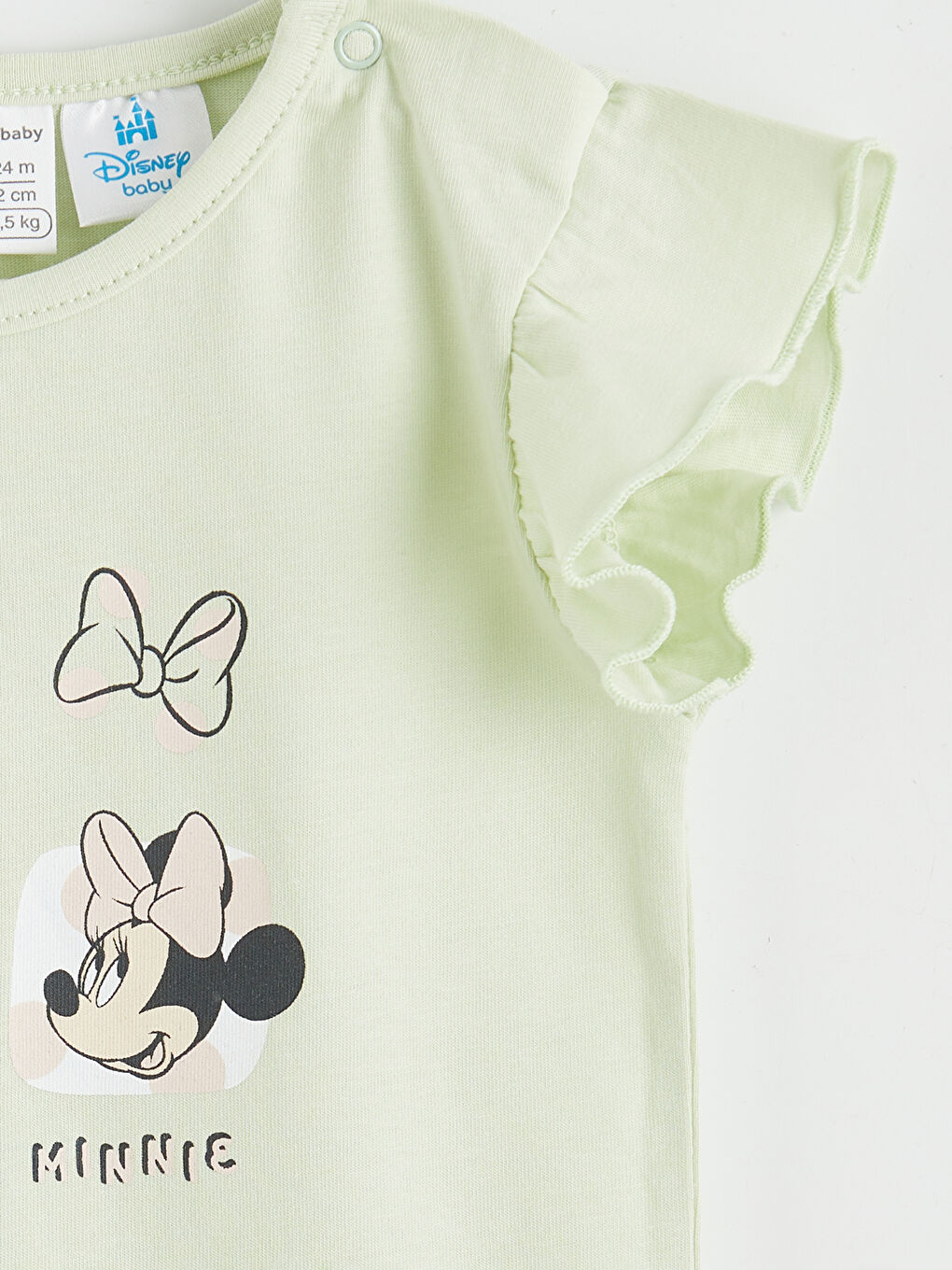 Yeşil Minnie Mouse Baskılı Kız Bebek Çıtçıtlı Body 2'li-5