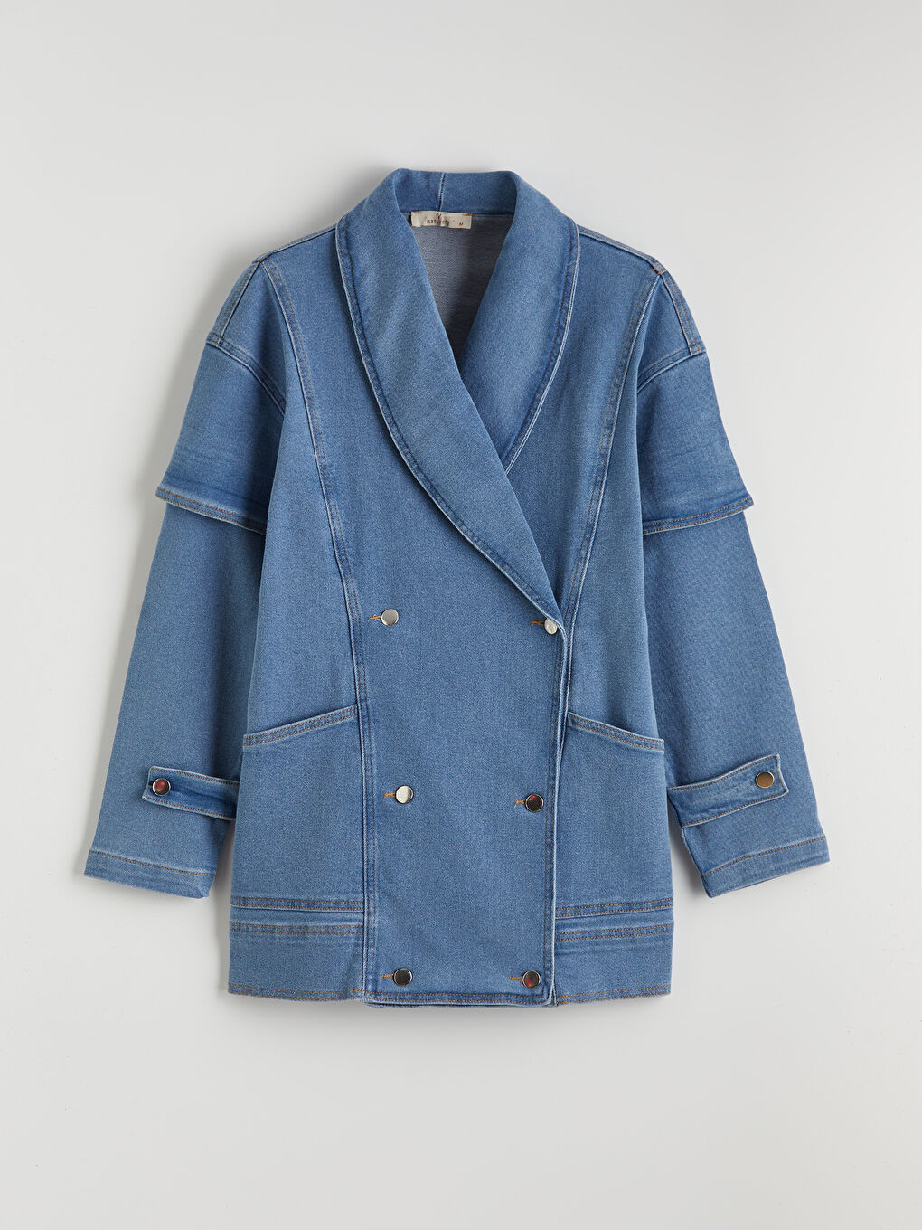 İndigo Kruvaze Yaka Kadın Jean Ceket