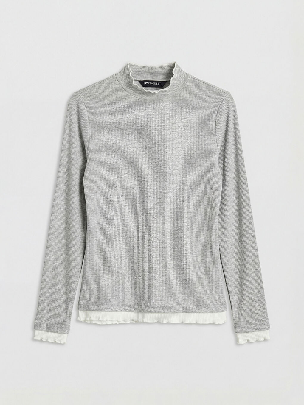 Gri Dik Yaka Fırfırlı Kadın Body-4