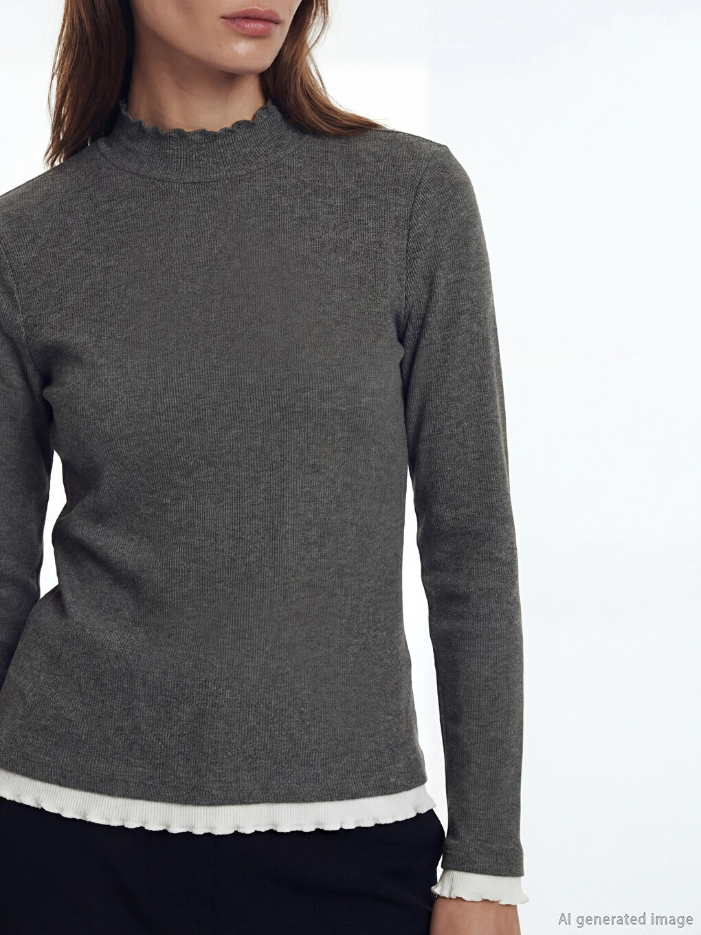 Antrasit Dik Yaka Fırfırlı Kadın Body-2