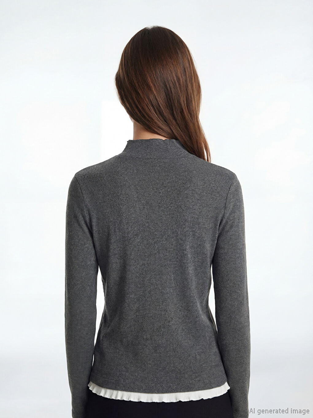 Antrasit Dik Yaka Fırfırlı Kadın Body-3