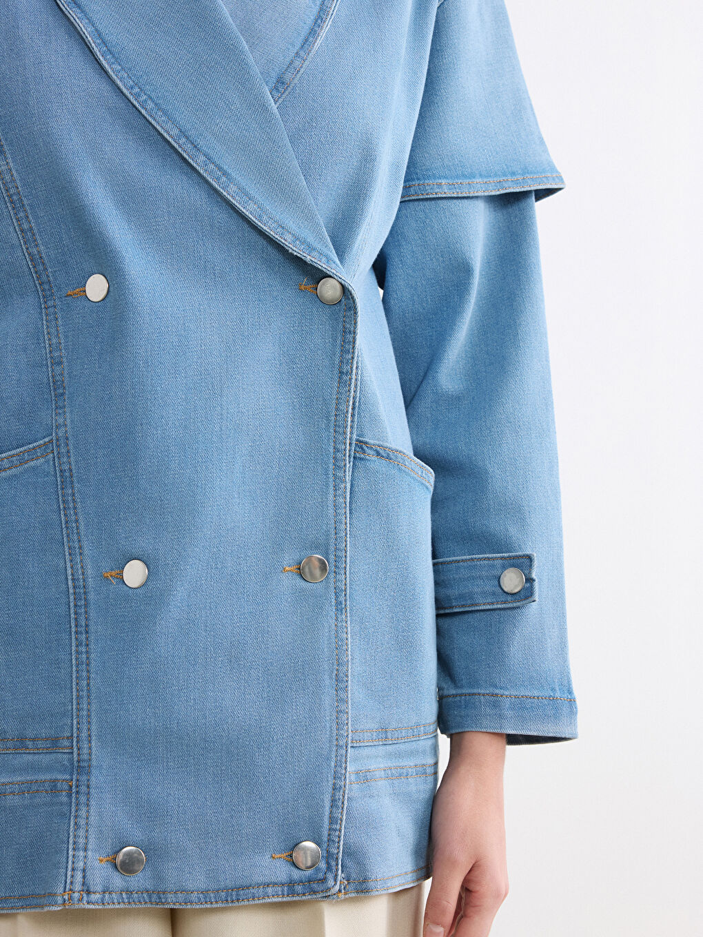 İndigo Kruvaze Yaka Kadın Jean Ceket-4