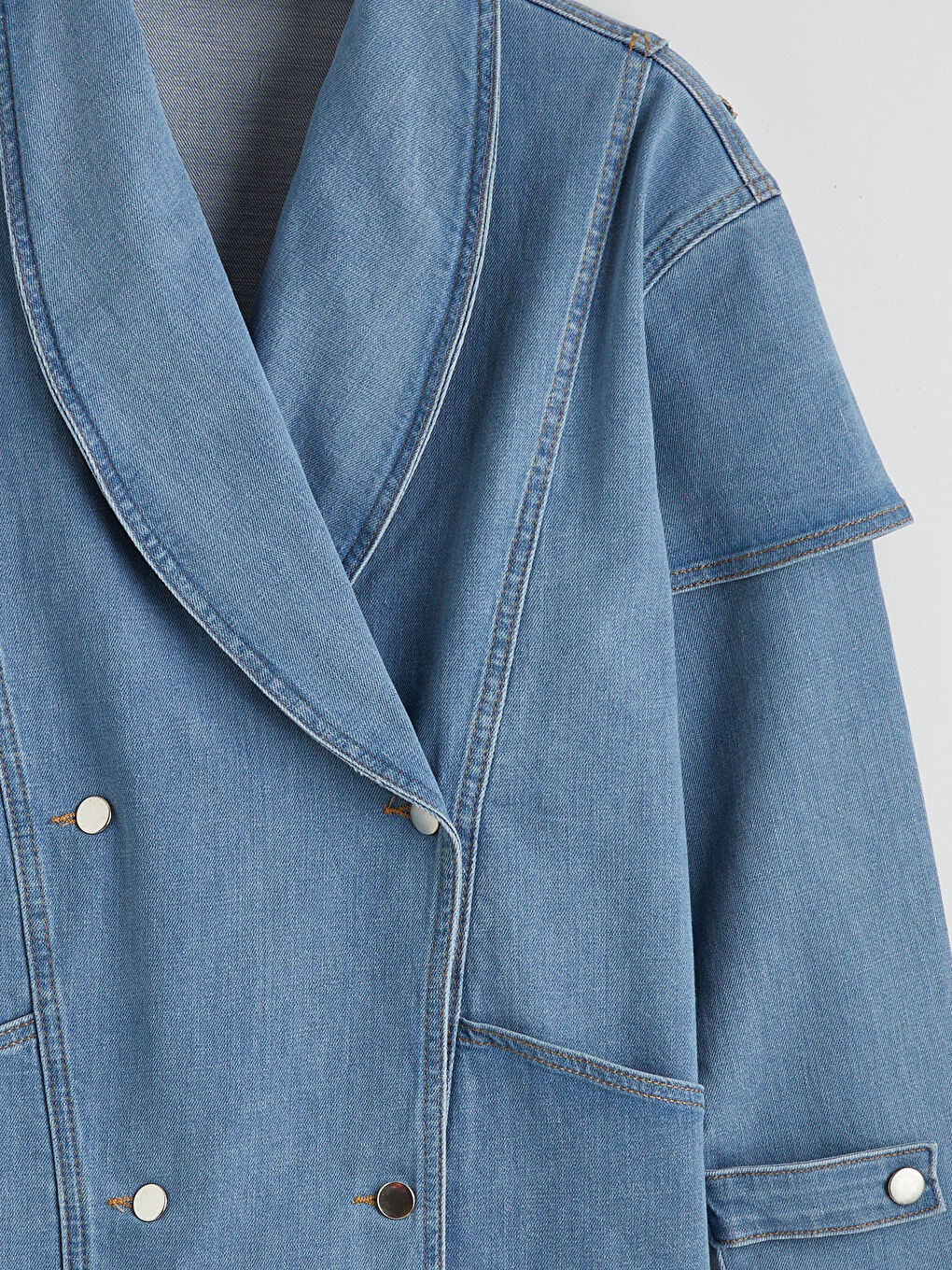 İndigo Kruvaze Yaka Kadın Jean Ceket-1