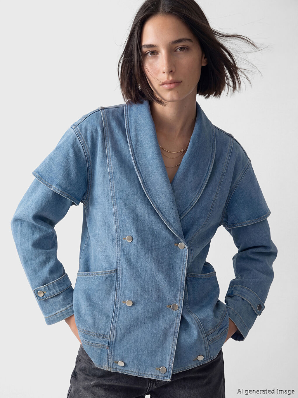 İndigo Kruvaze Yaka Kadın Jean Ceket