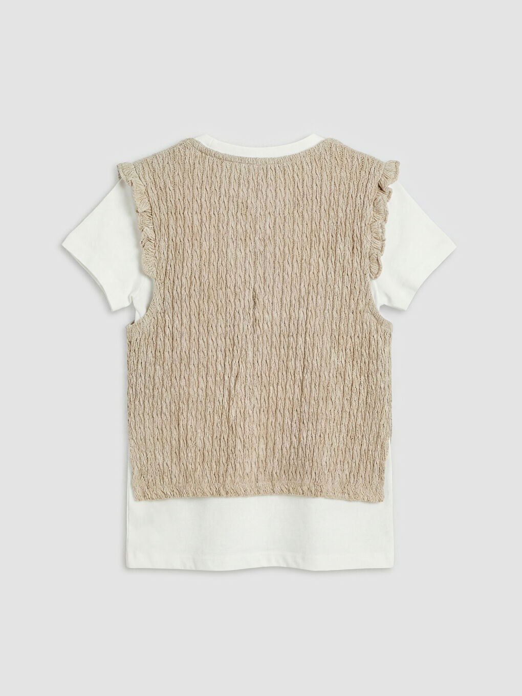 Ekru Bisiklet Yaka Fırfırlı Kız Çocuk Tişört-1