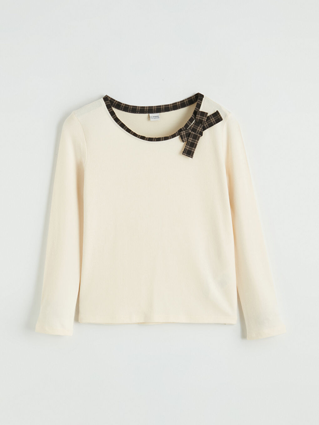 Ekru Fiyonk Detaylı Bisiklet Yaka Kız Çocuk Tişört