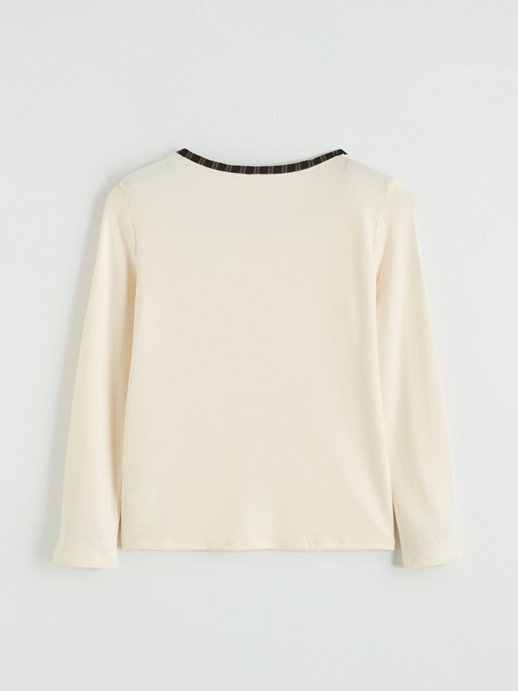 Ekru Fiyonk Detaylı Bisiklet Yaka Kız Çocuk Tişört-2