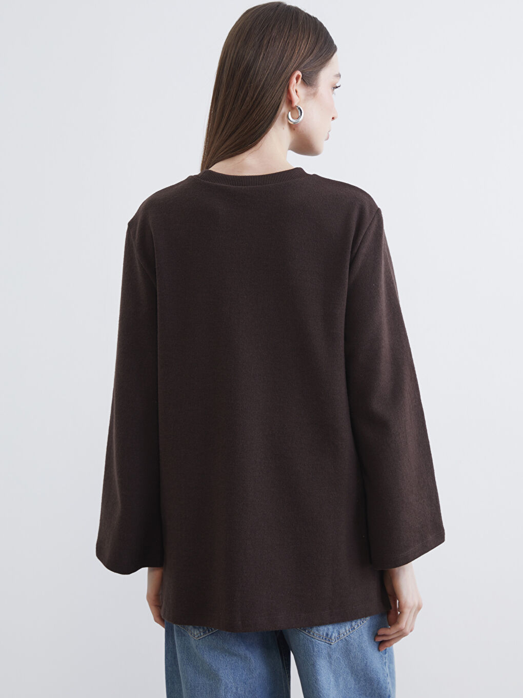 Kahverengi Oversize Kadın Sweatshirt Tunik-3