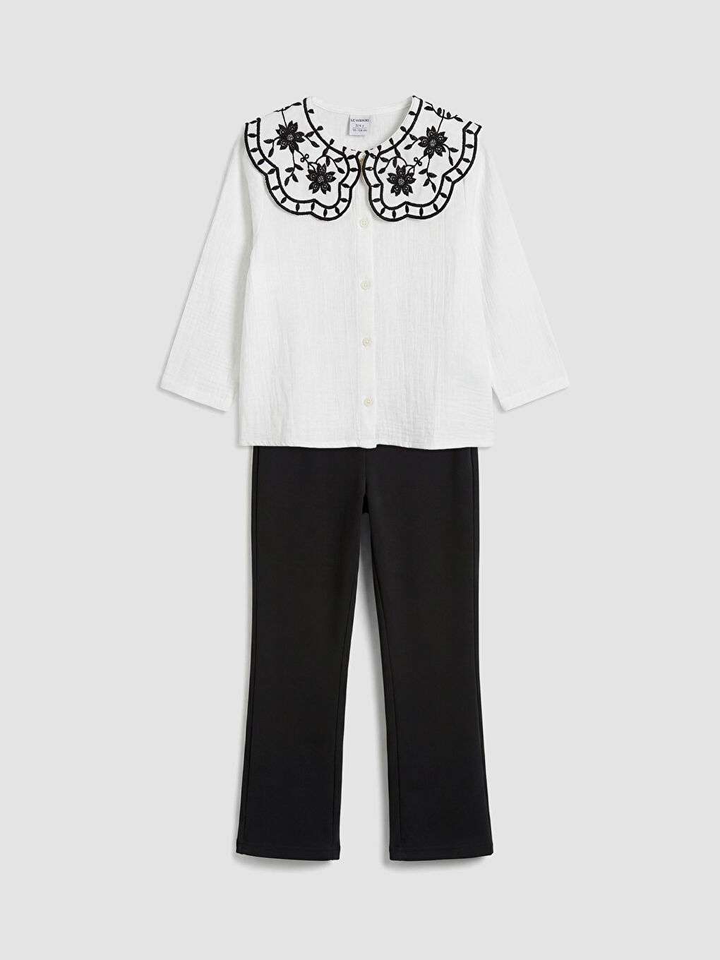 Embroidered Peter Pan Collar Girls' Shirt and Trousers