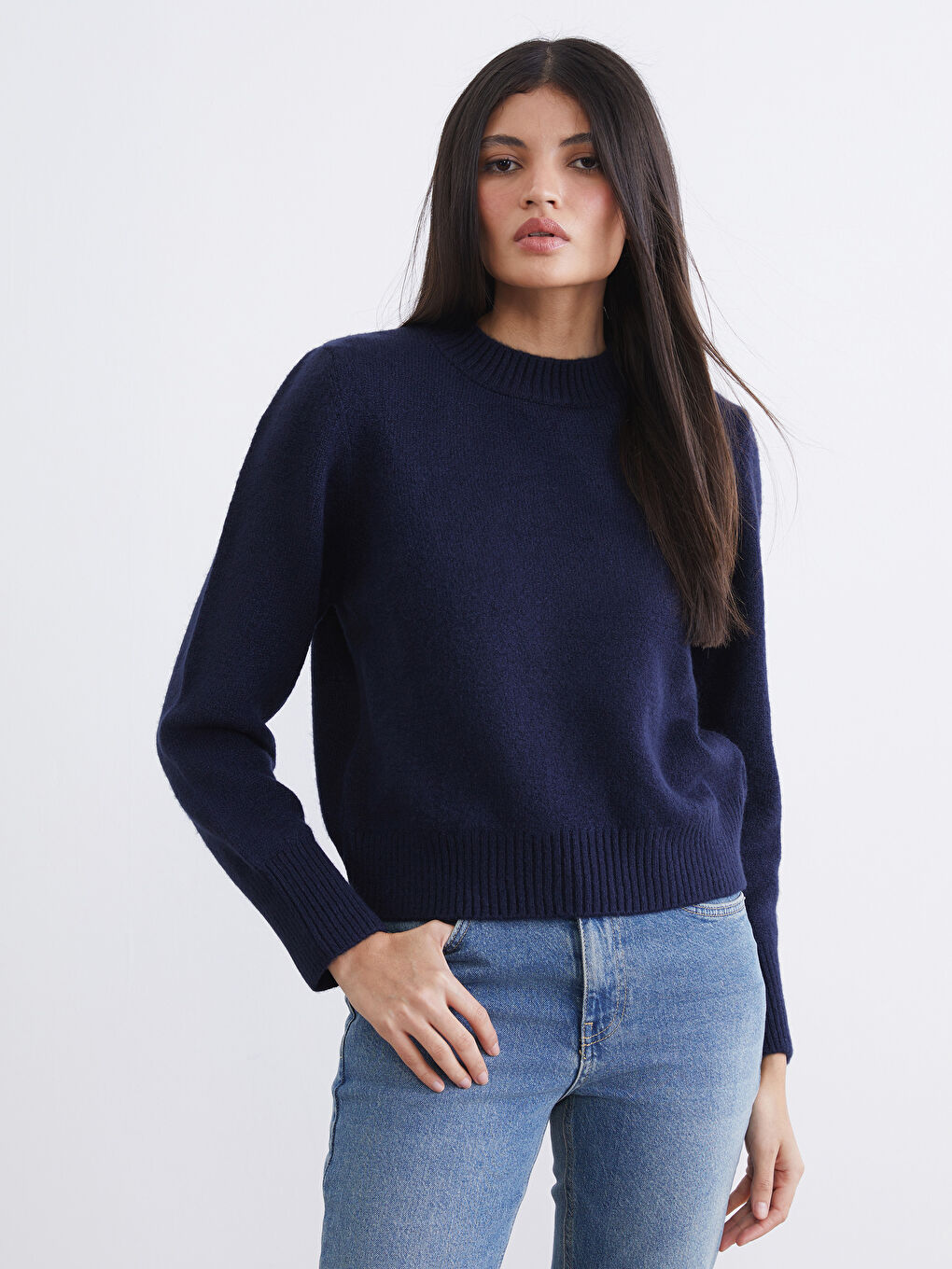 Lacivert Bisiklet Yaka Kadın Triko Kazak