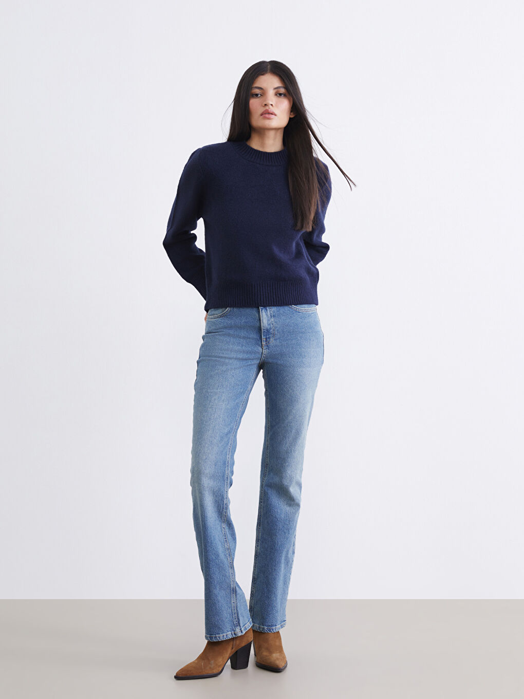 Lacivert Bisiklet Yaka Kadın Triko Kazak-1