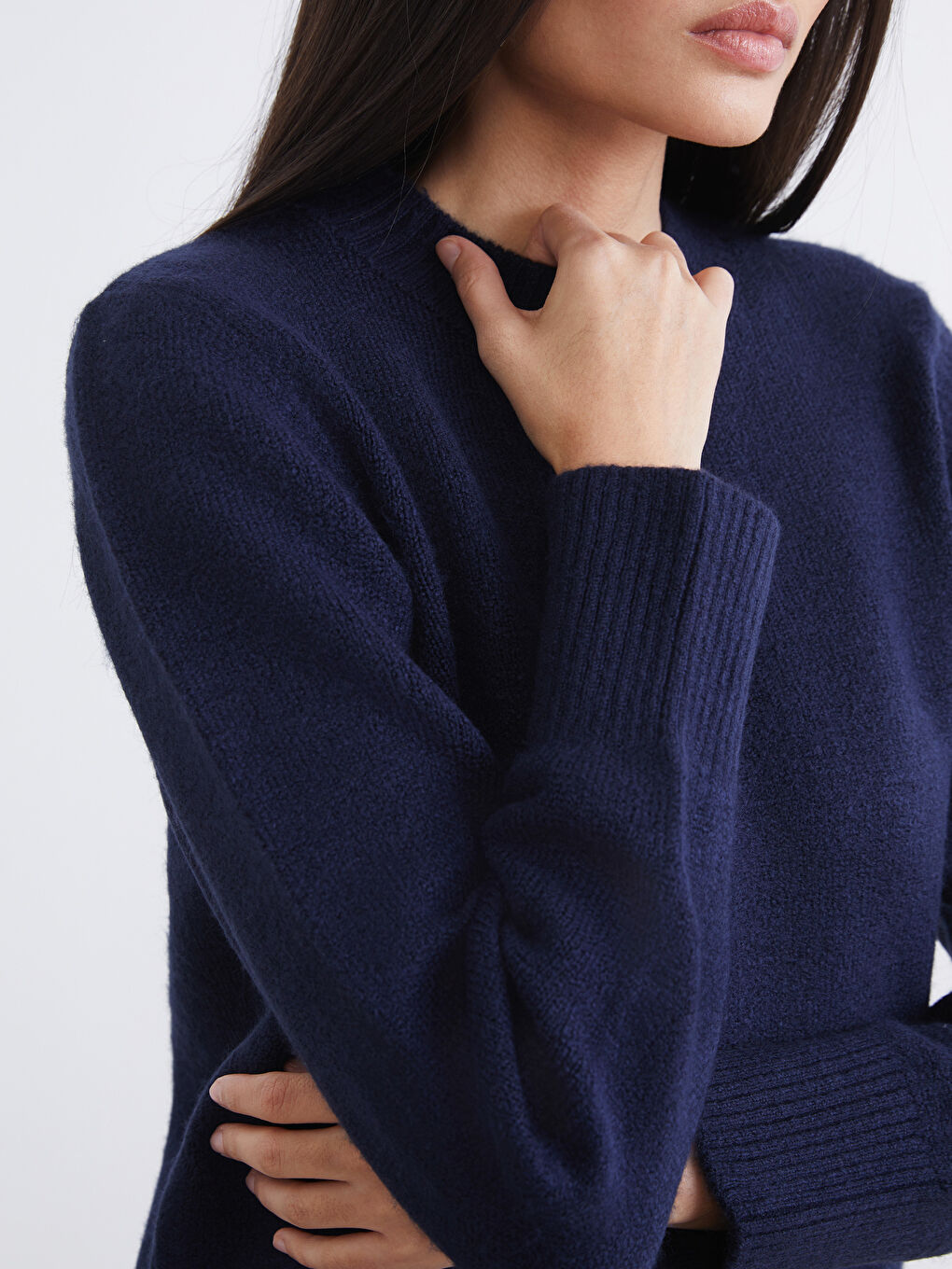 Lacivert Bisiklet Yaka Kadın Triko Kazak-2