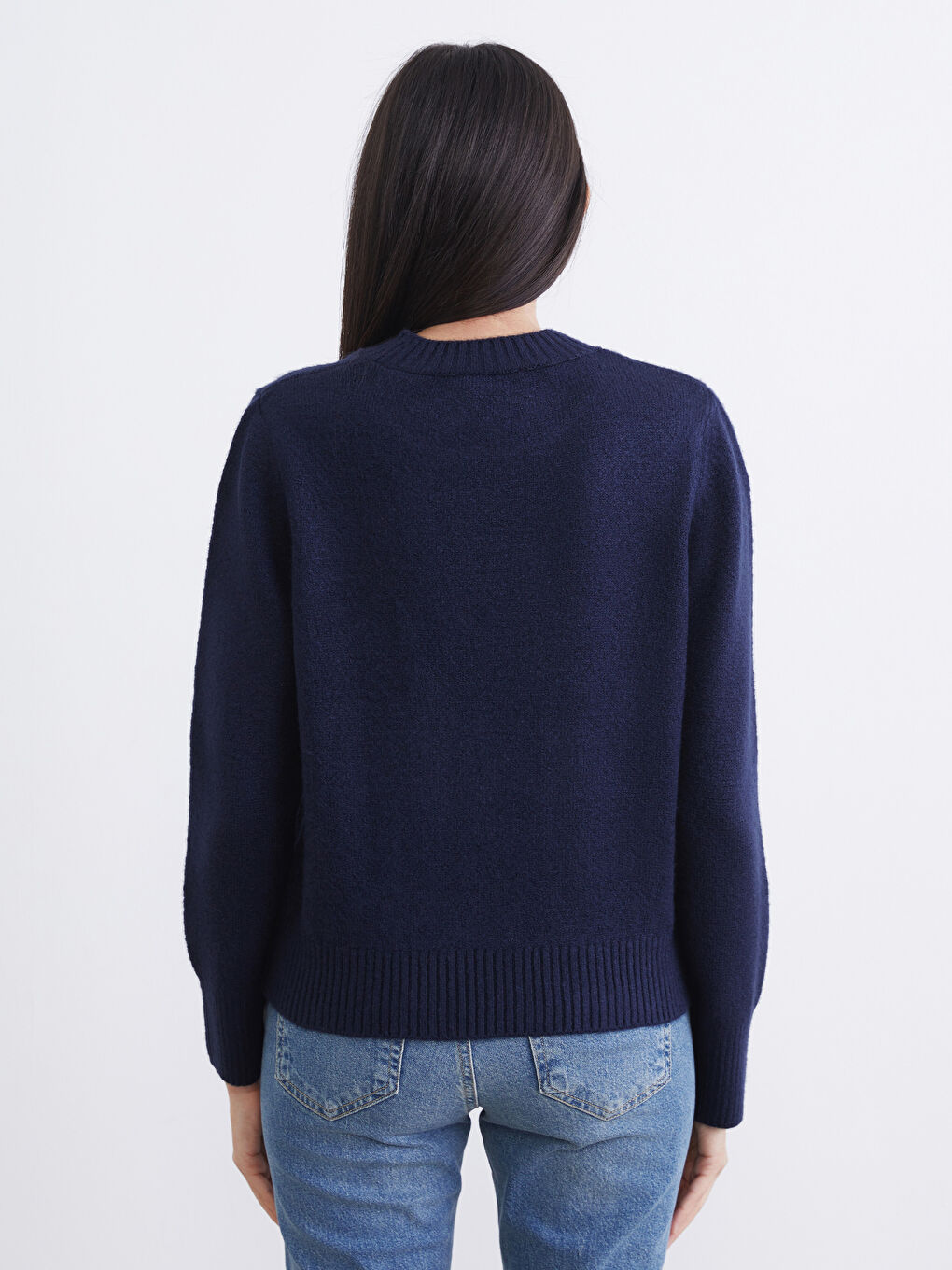 Lacivert Bisiklet Yaka Kadın Triko Kazak-3