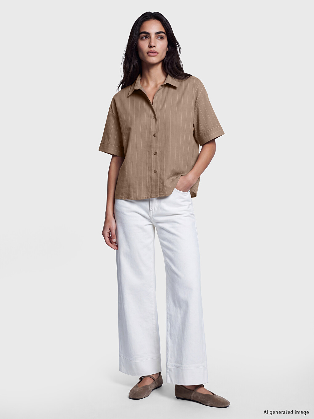 Striped Linen-look Women's Shirt-1