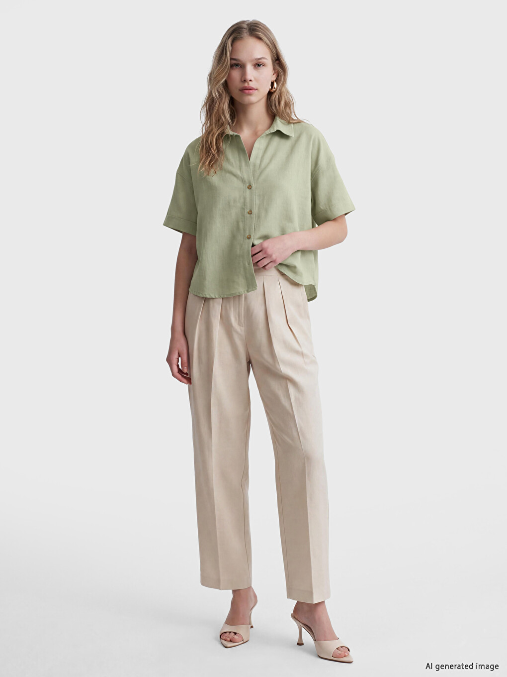 Striped Linen-look Oversize Women's Shirt-1