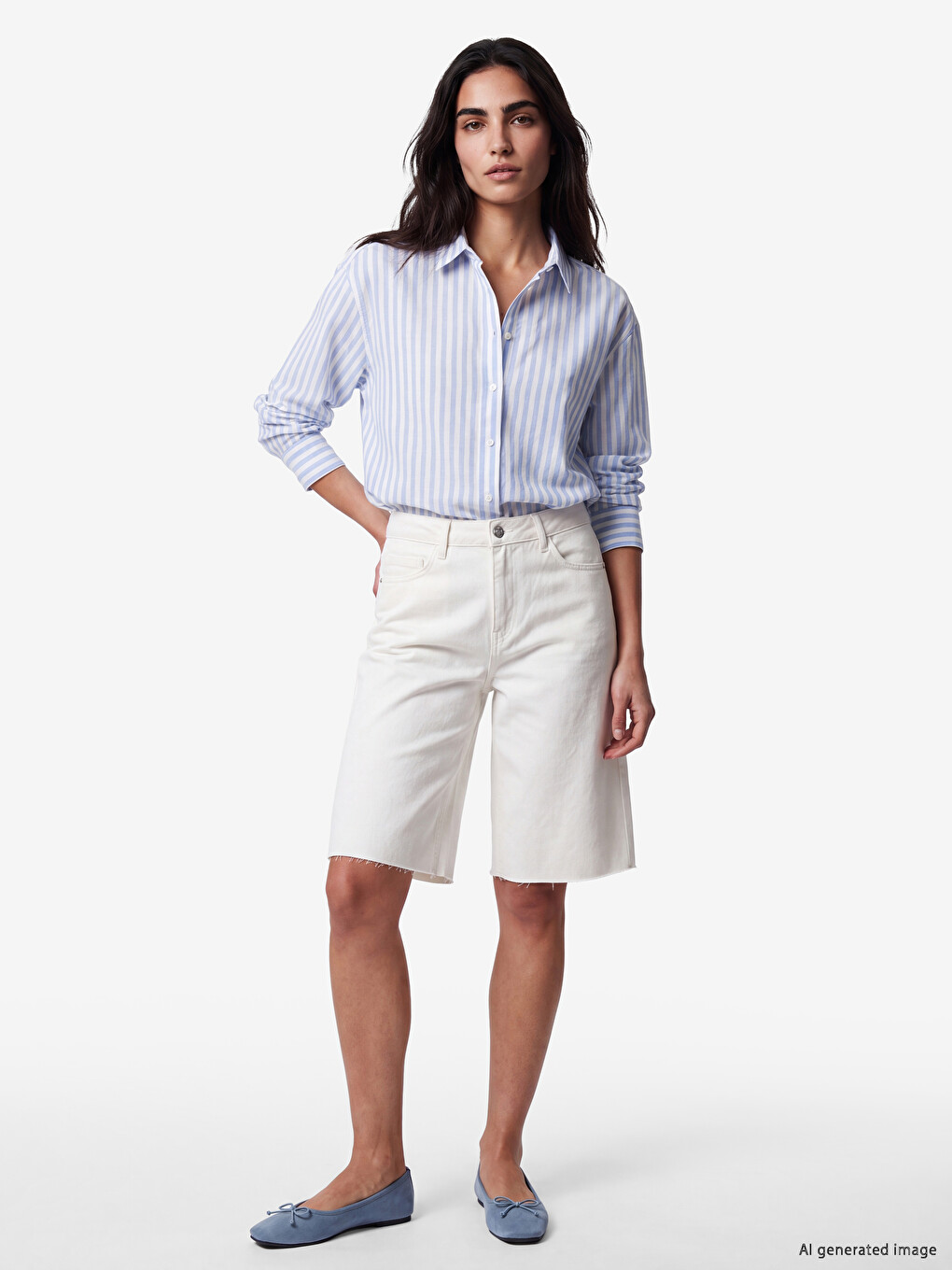 Striped Oversize Poplin Women's Shirt-1