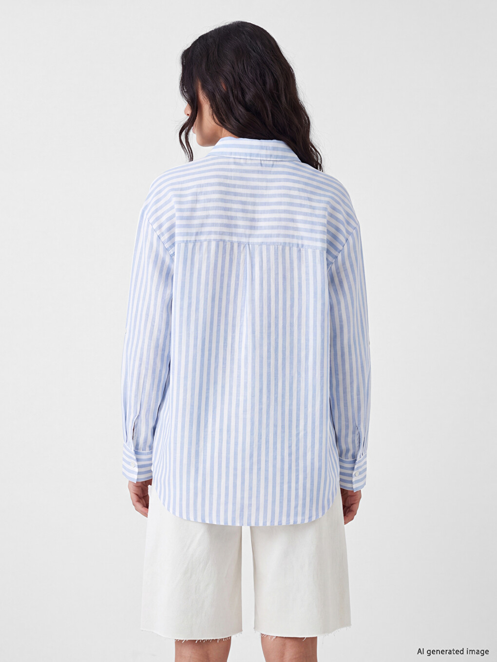 Striped Oversize Poplin Women's Shirt-3