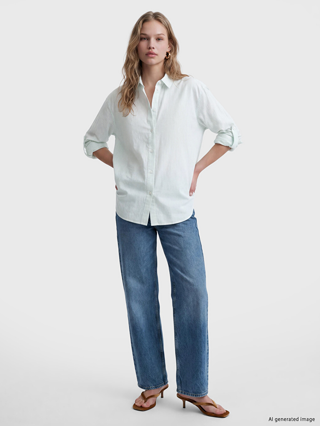 Striped Oversize Poplin Women's Shirt-1