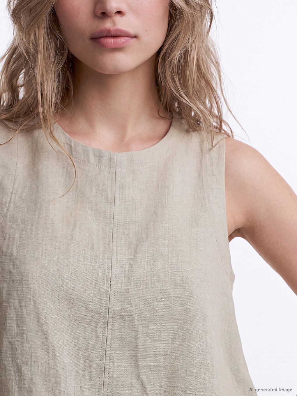 Crew Neck Linen Blend Blouse-1