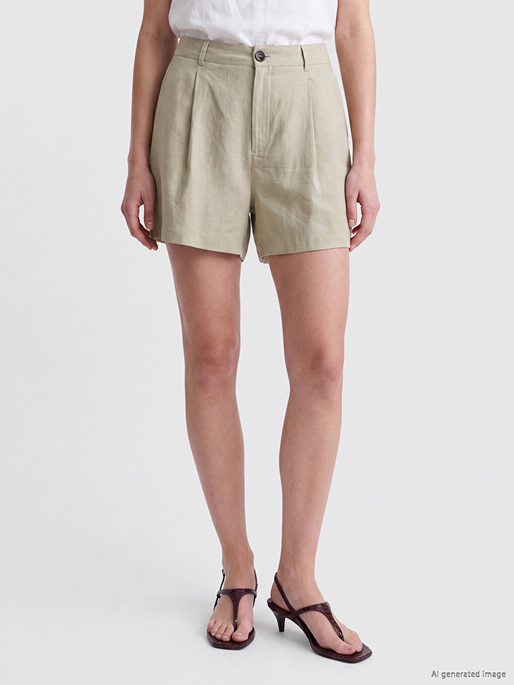 Linen Blend Pleated Women's Shorts-1