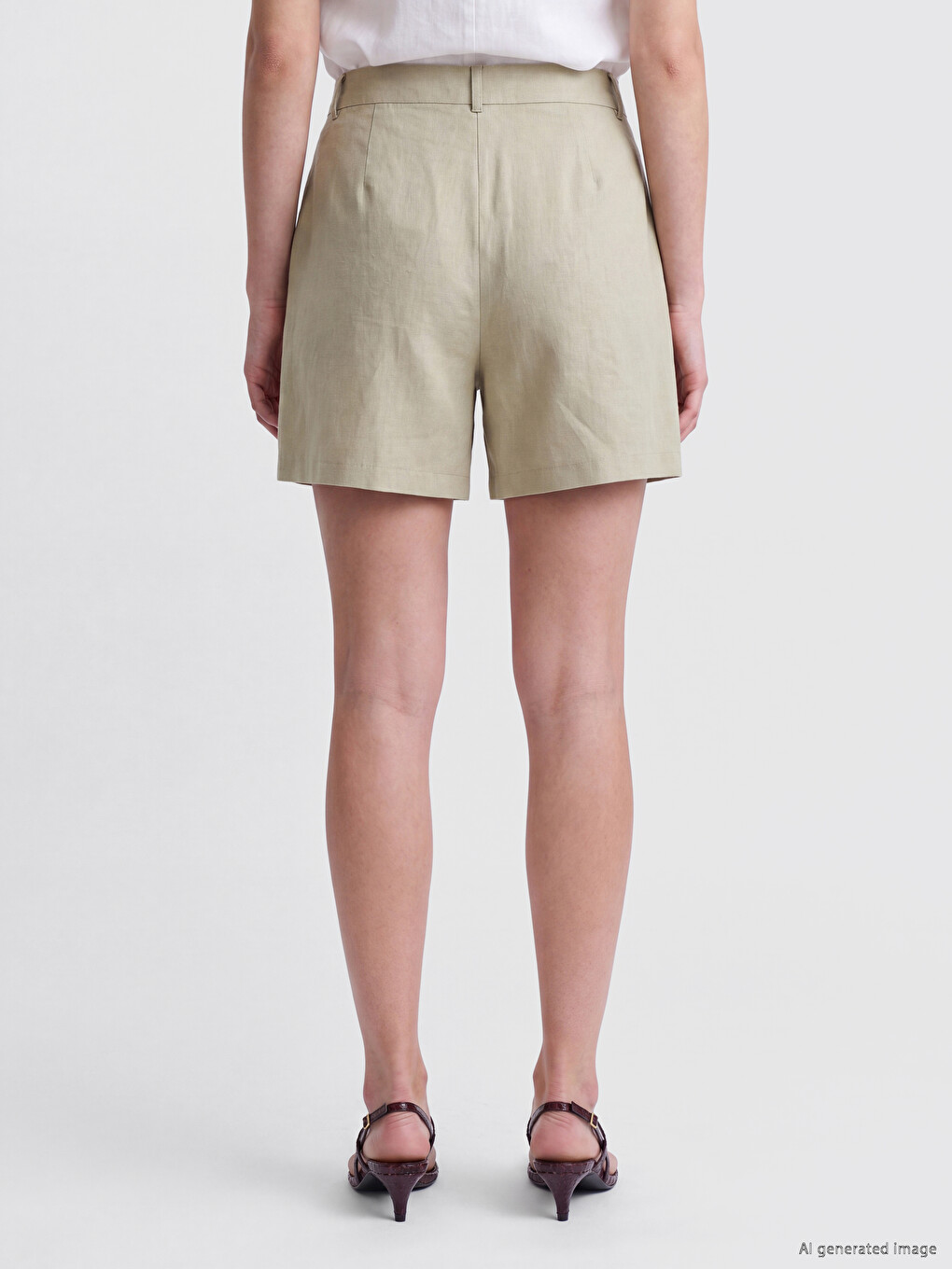 Linen Blend Pleated Women's Shorts-3