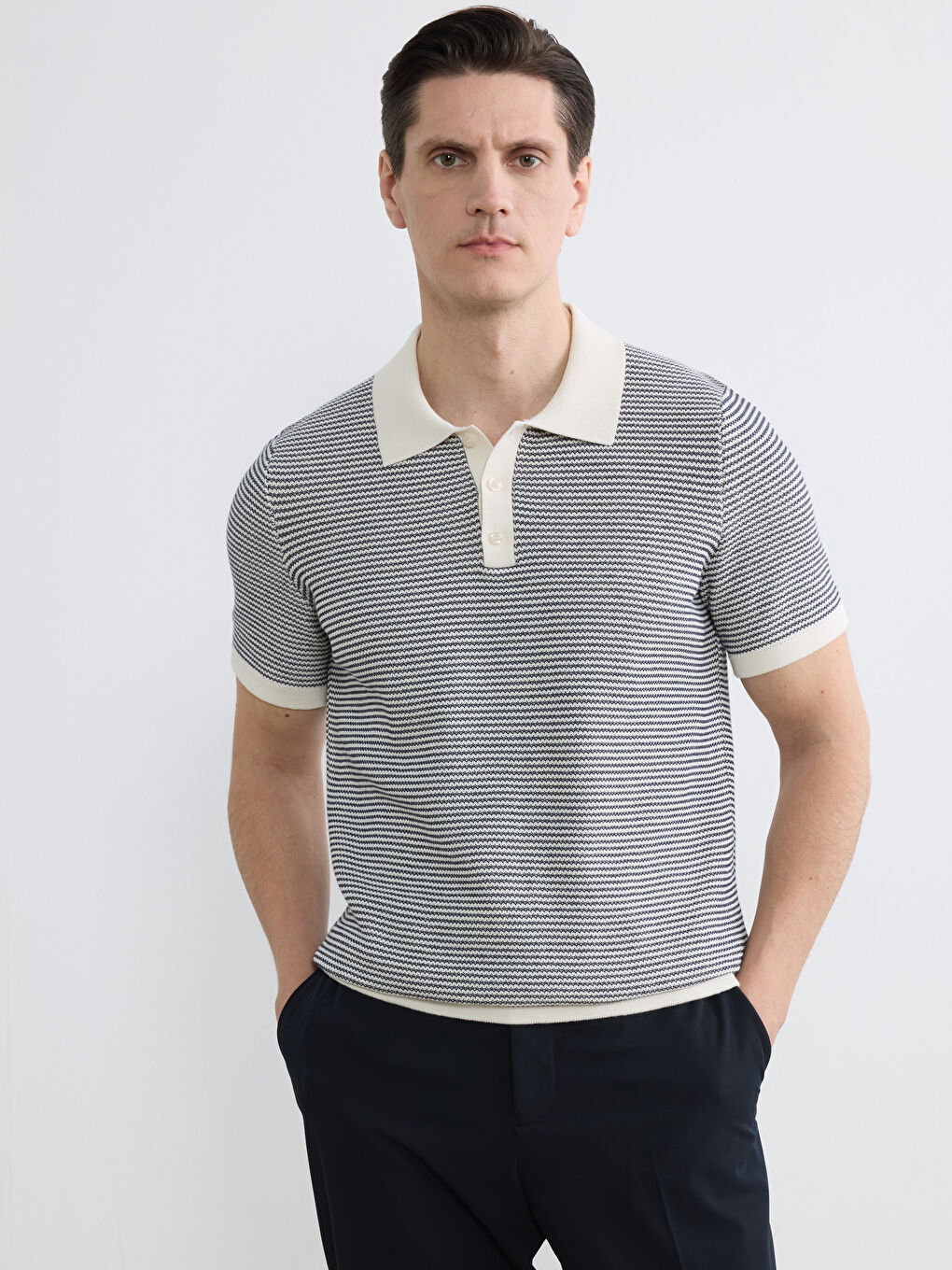 Lacivert Polo Yaka Erkek Triko Kazak