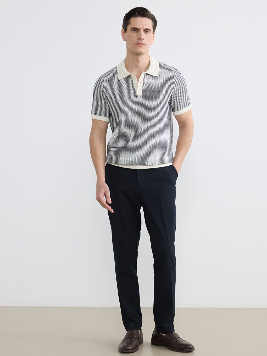 Lacivert Polo Yaka Erkek Triko Kazak-1