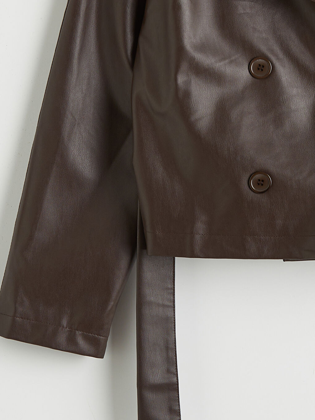 Kahverengi Gömlek Yaka Kadın Deri Görünümlü Ceket	-2