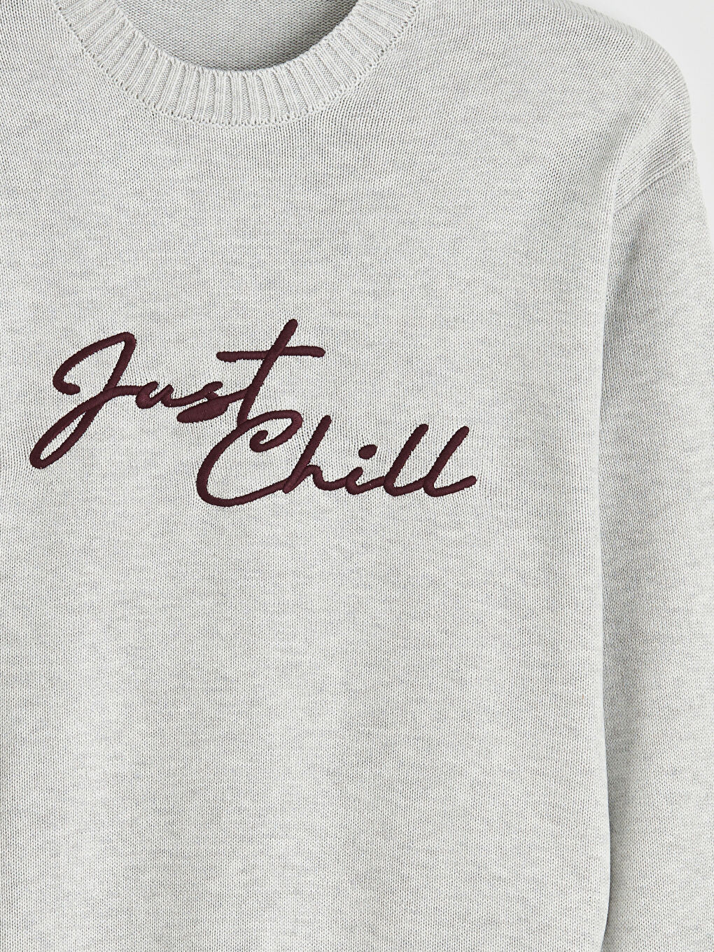 Gri Bisiklet Yaka Nakışlı Erkek Triko Kazak-5