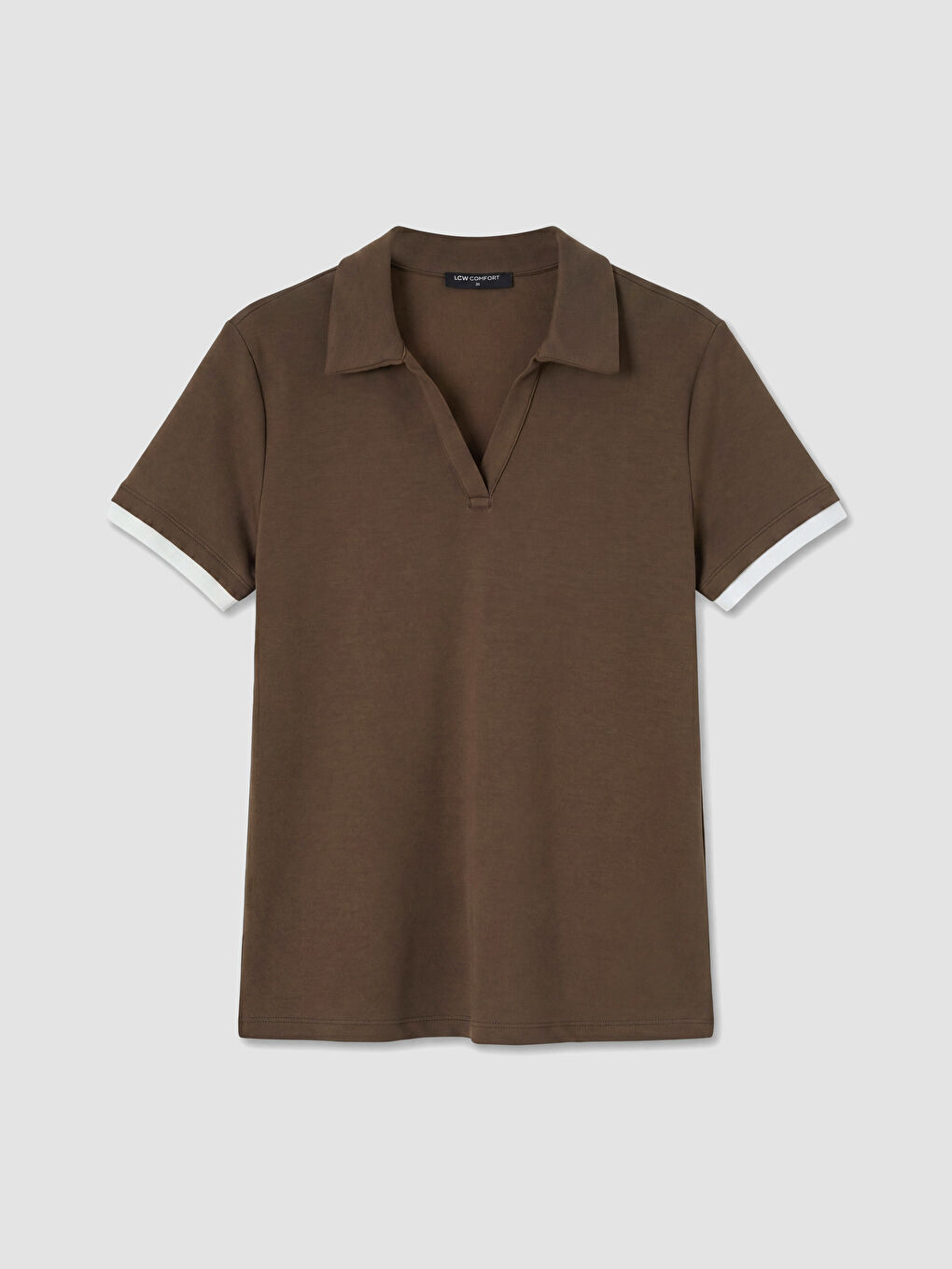 Kahverengi Polo Yaka Kadın Tişört